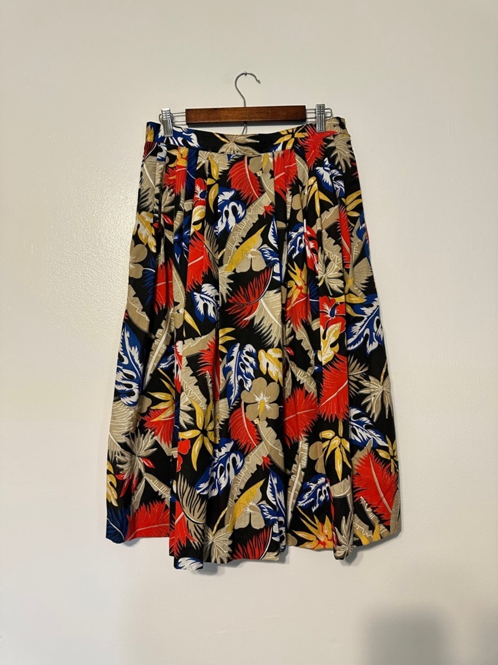 Vintage Hawaiian Dark Floral Midi Cotton Skirt size XL (15-16)